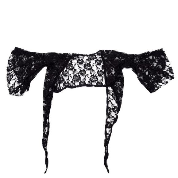 🌺 NEW BLACK SHEER LACE COVER UP HALF BELLY SHIRT - Picture 6 of 8